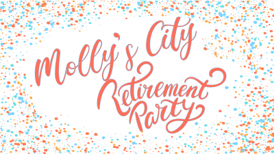 confetti with text "Molly's City Retirement Party"