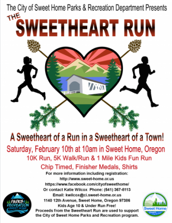 Sweetheart Run Sweet Home Parks and Recreation 5K 10K fun run February 