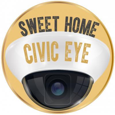 security camera with words Sweet Home Civic Eye