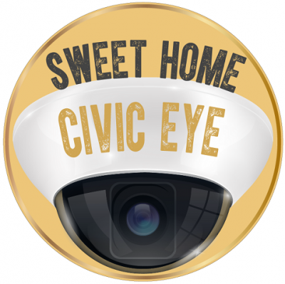 security camera with text Sweet Home Civic Eye