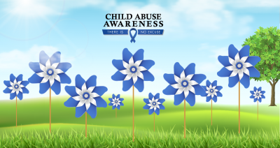 green grass with blue & silver pinwheels