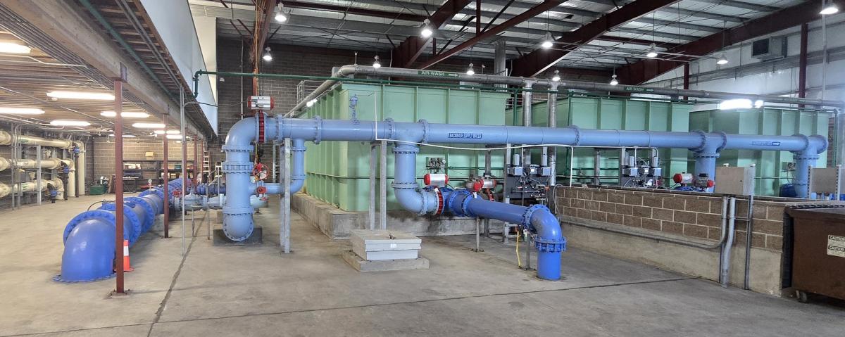 Pipes and reservoirs inside the water treatment plant.